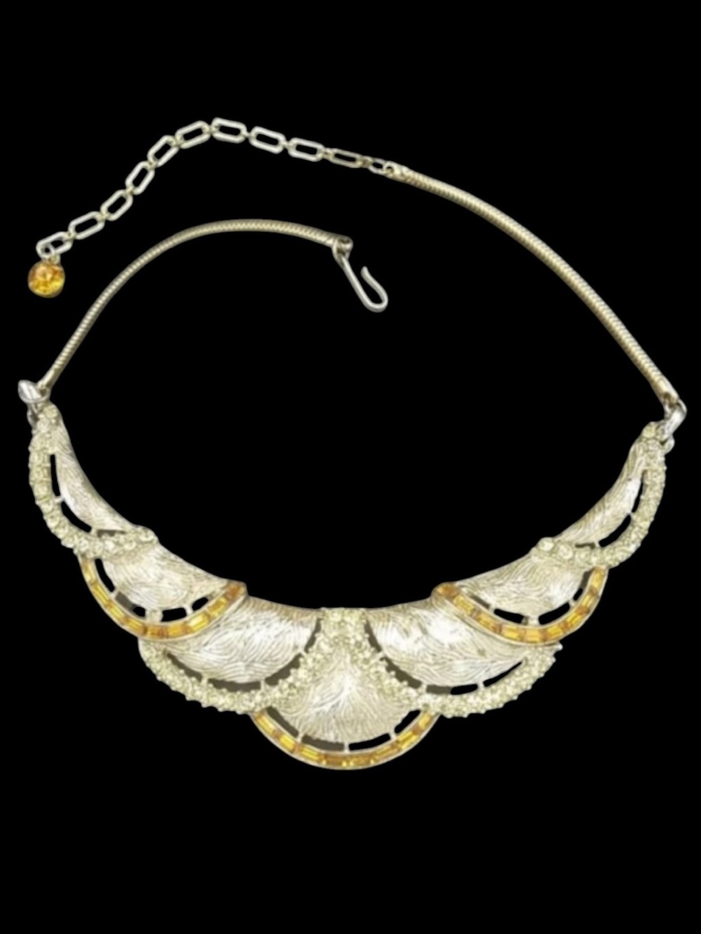 Vintage Corocraft Topaz Rhinestone Sculpted Necklace
